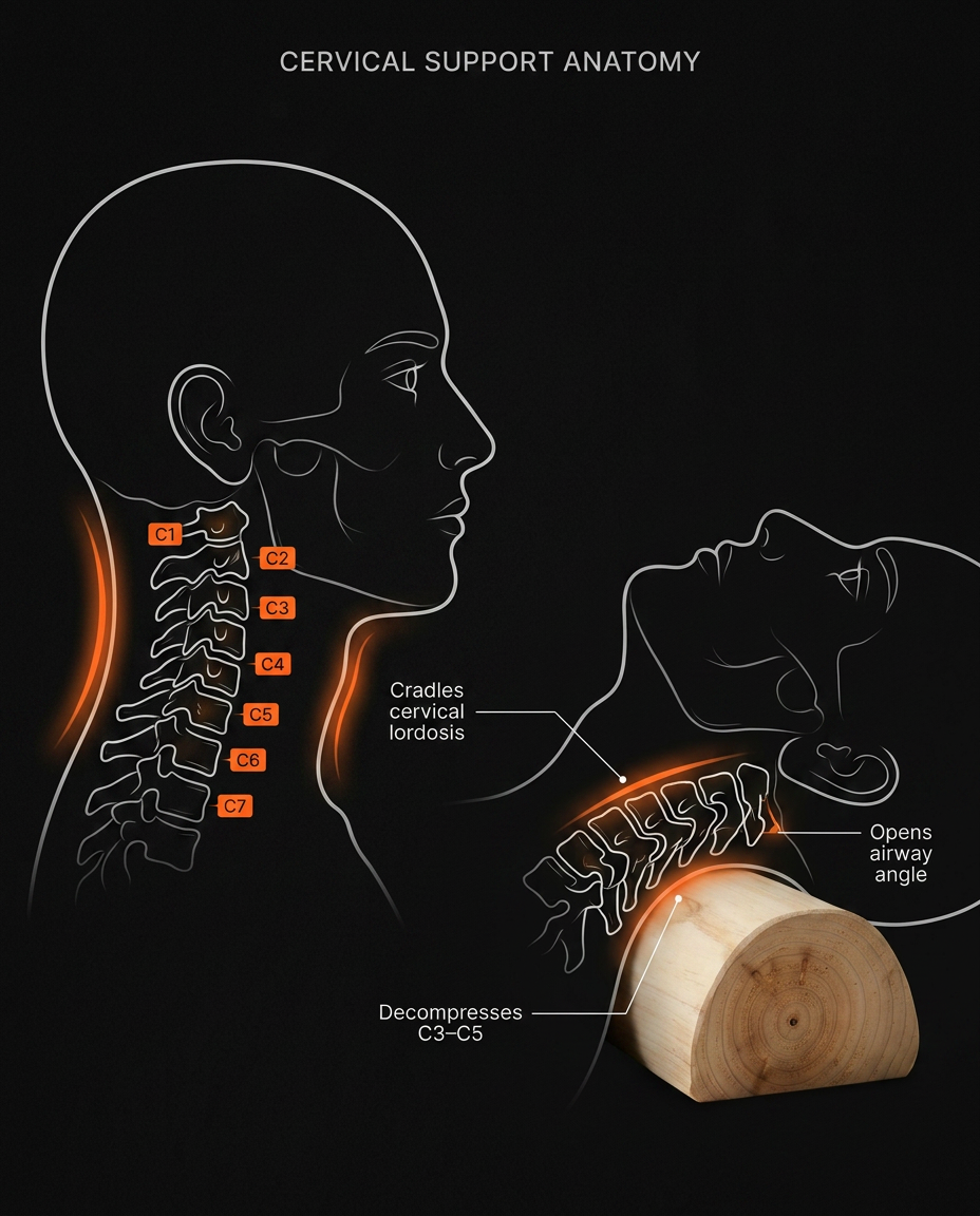 Diagram of the wooden pillow supporting the cervical spine curve