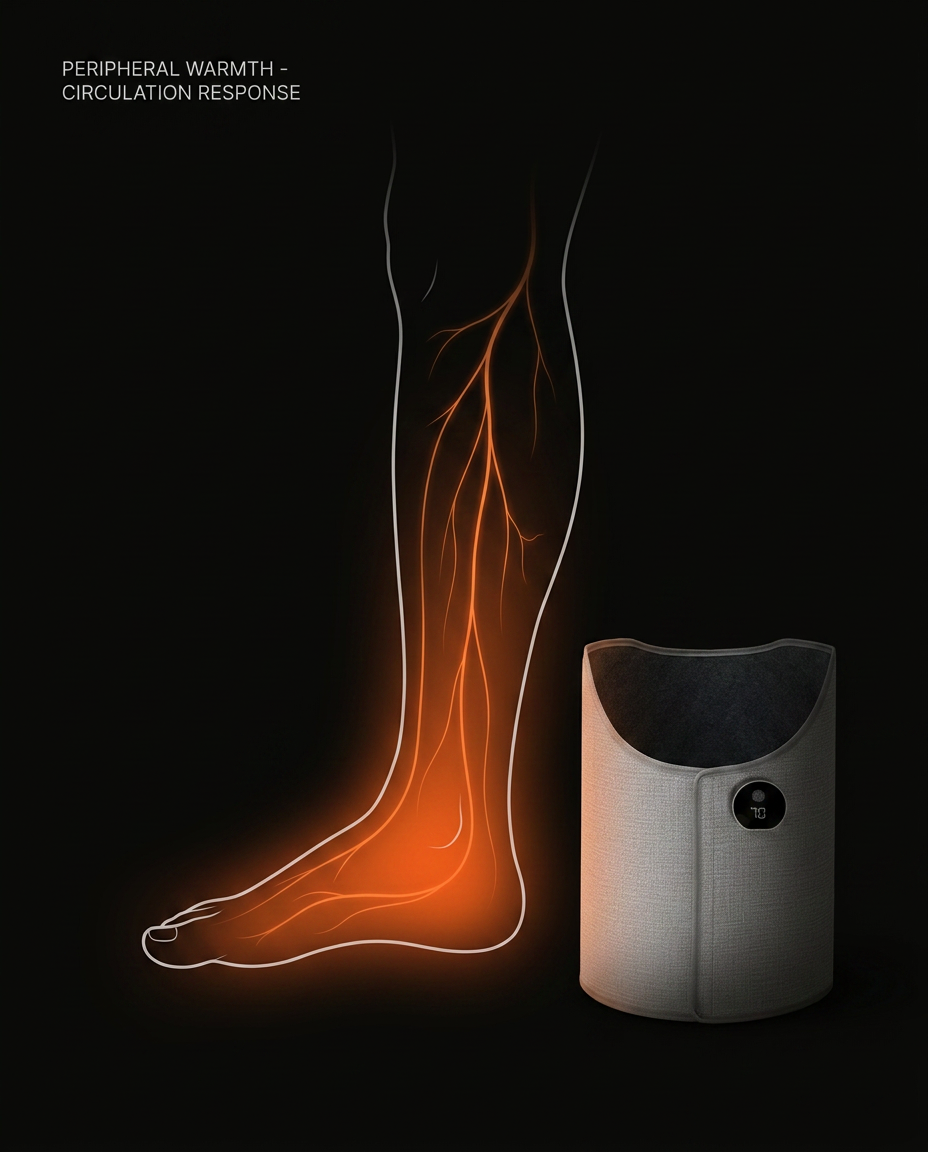 Diagram of warmth and blood comfort in the lower leg beside the leg warmer