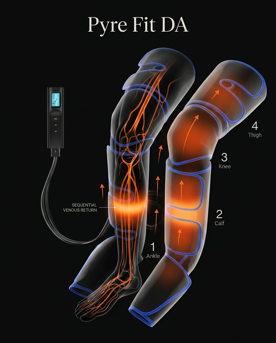 Diagram showing sequential compression boosting blood comfort up the leg