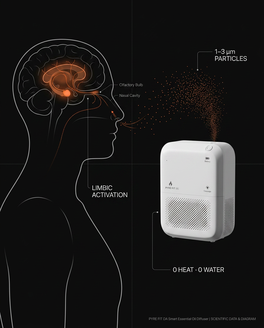Diagram showing cold diffusion particles reaching the brain's limbic system