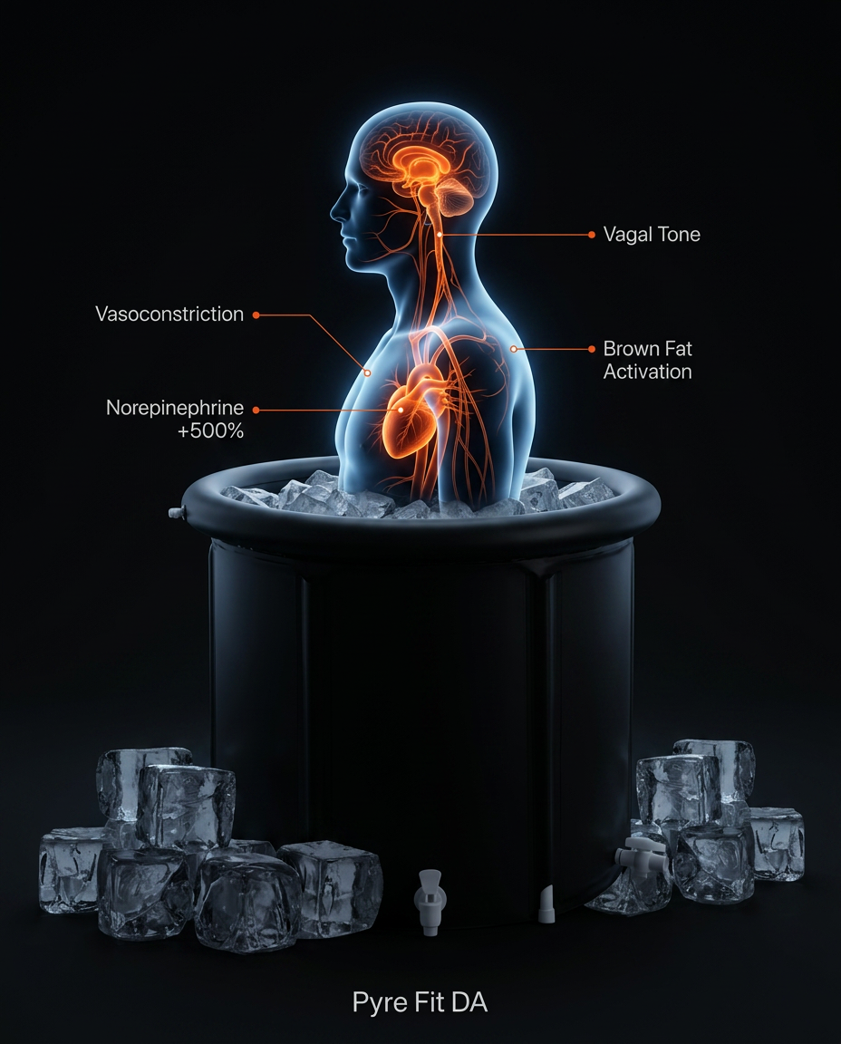 Diagram of cold shock response from ice bath plunge with body heat map