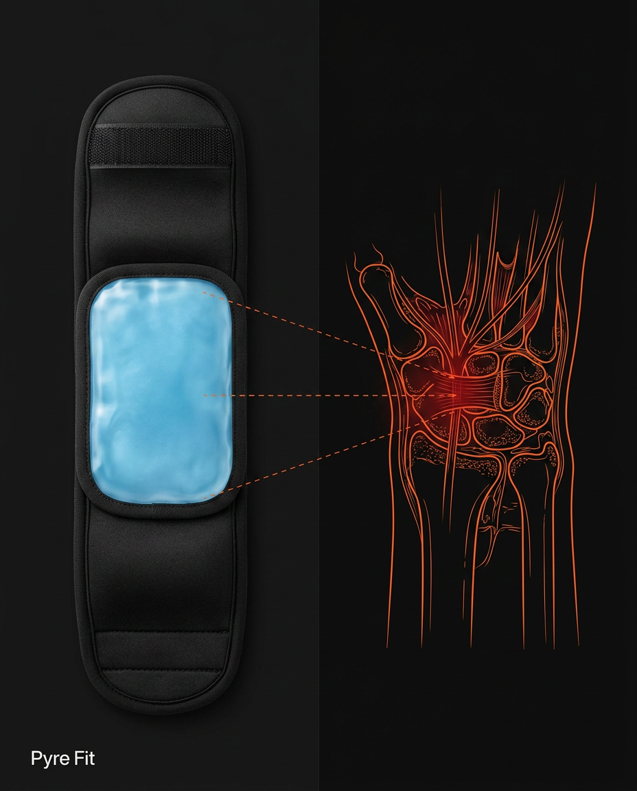 cooling diagram of the gel wrap targeting an inflamed joint