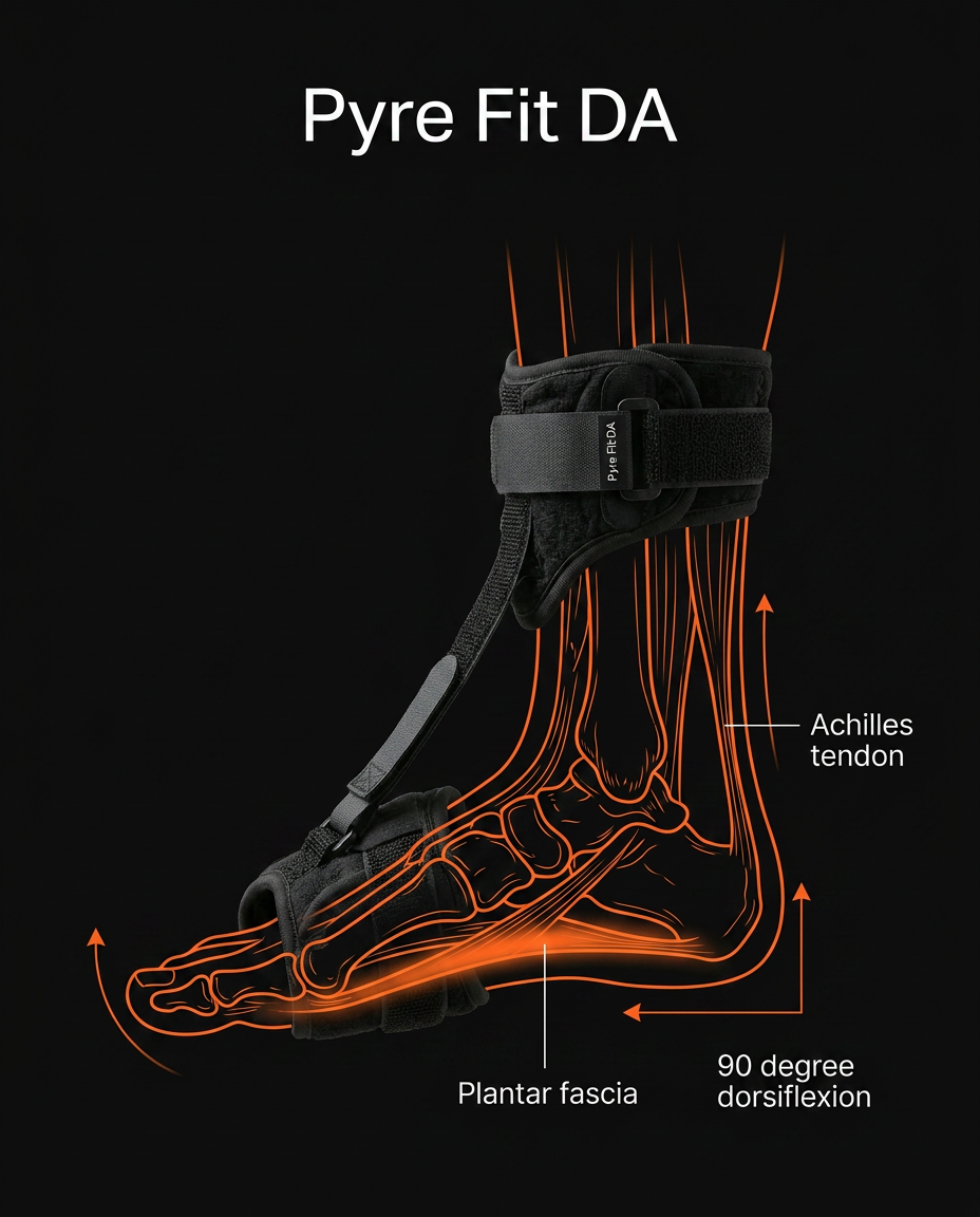Diagram of the brace stretching the plantar fascia in dorsiflexion