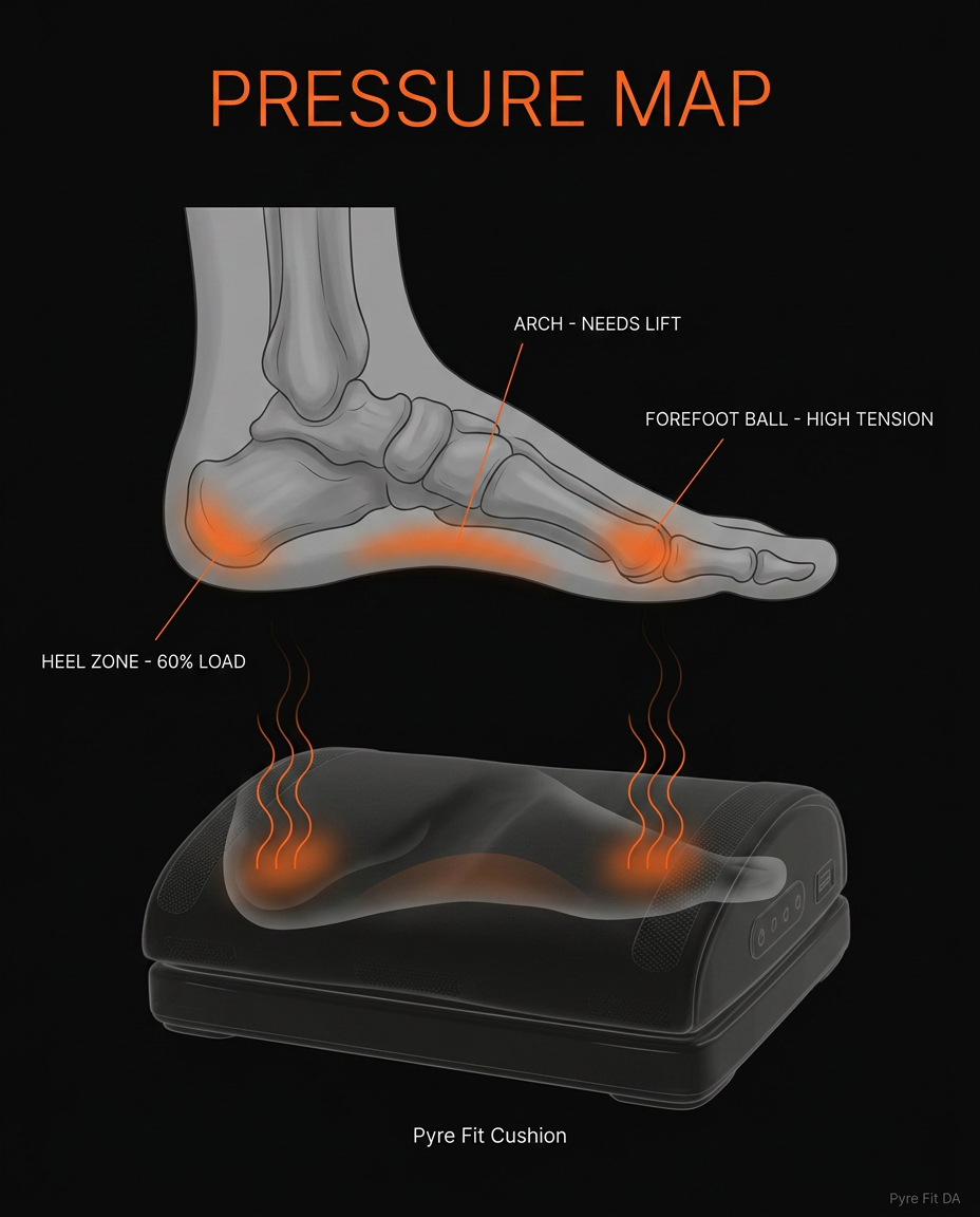 Foot pressure map diagram showing heel, arch and forefoot relief zones