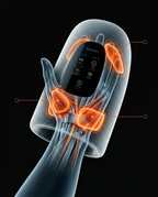 Anatomy diagram of the massager's airbags targeting hand pressure points
