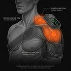 Anatomy diagram showing shoulder wrap heat zones for muscle recovery