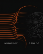 Diagram contrasting smooth laminar airflow with turbulent air on a face