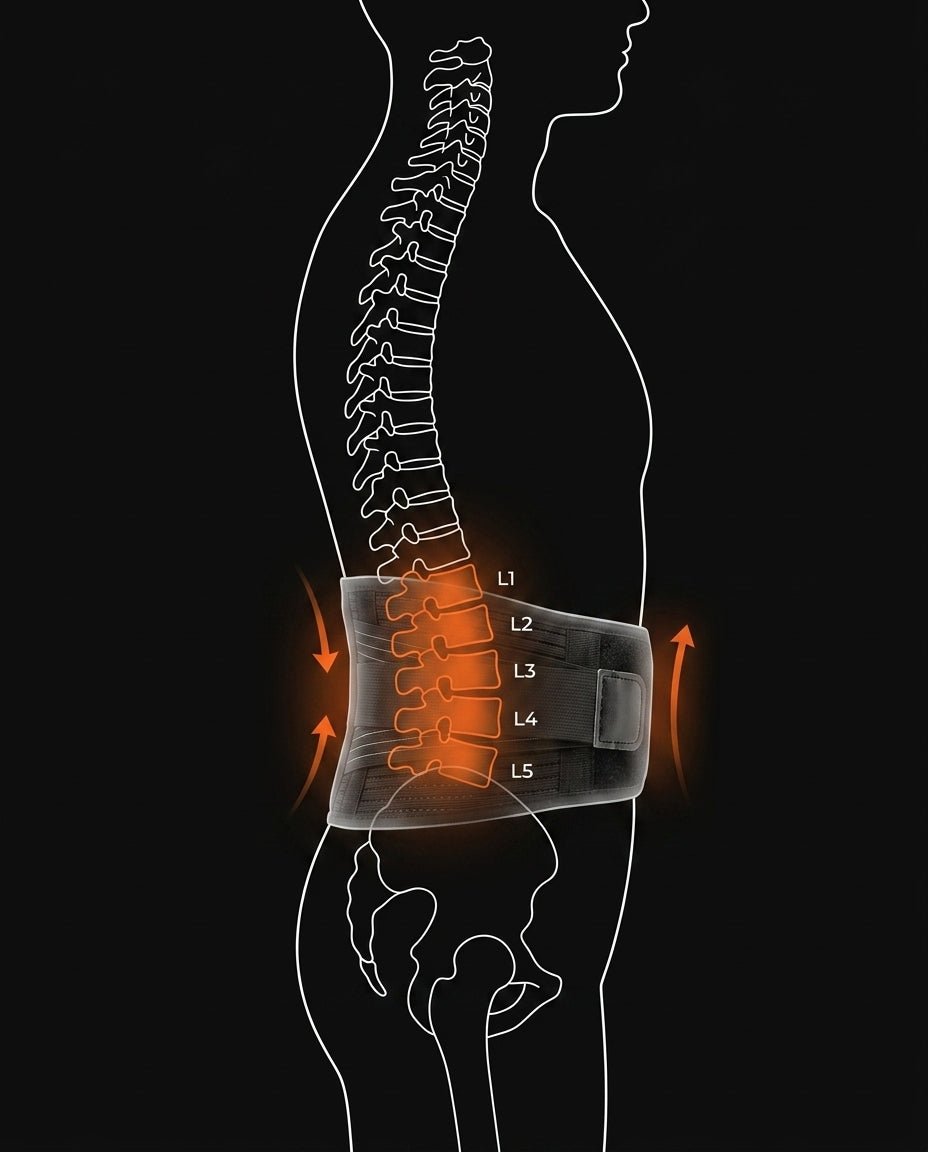 Anatomy diagram of the belt supporting the L1 to L5 lumbar vertebrae