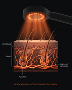 Diagram showing heat and massage boosting scalp warmth