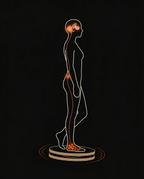 Diagram of full-body neuromuscular balance while standing on the rotation board