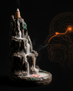 Diagram of incense scent triggering the brain's olfactory calm response