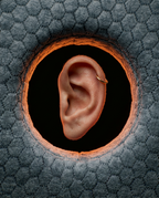 Pierced ear framed in the pillow cavity illustrating gentle piercing healing
