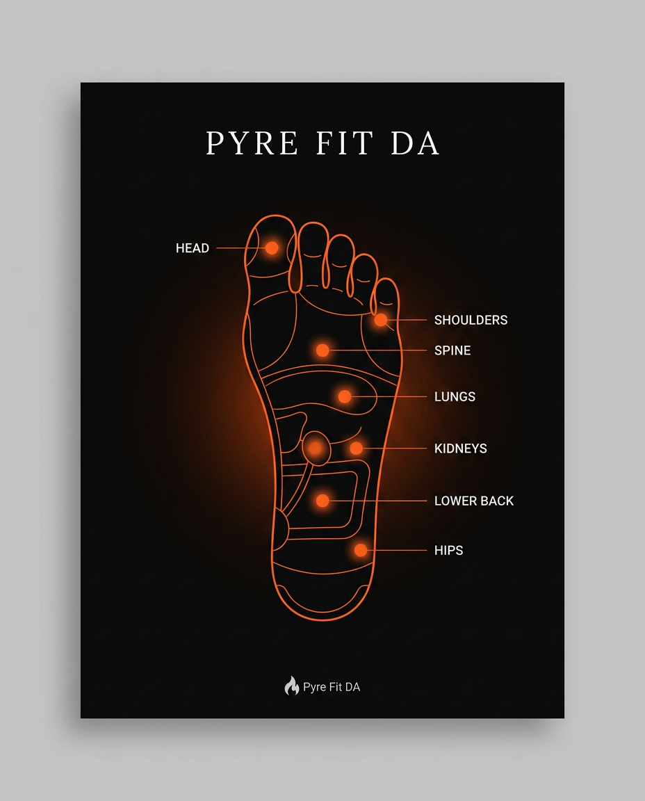 Reflexology diagram mapping foot pressure points to body areas