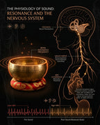 Sound science graphic linking singing bowl resonance to the sense of calm