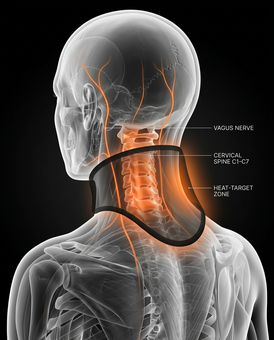 Anatomy diagram of the neck wrap heating the cervical spine and calm