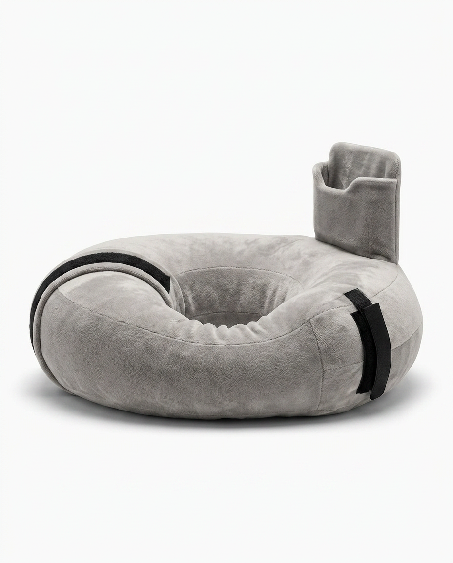 Default grey variant of the hands-free pillow with phone cradle, studio shot
