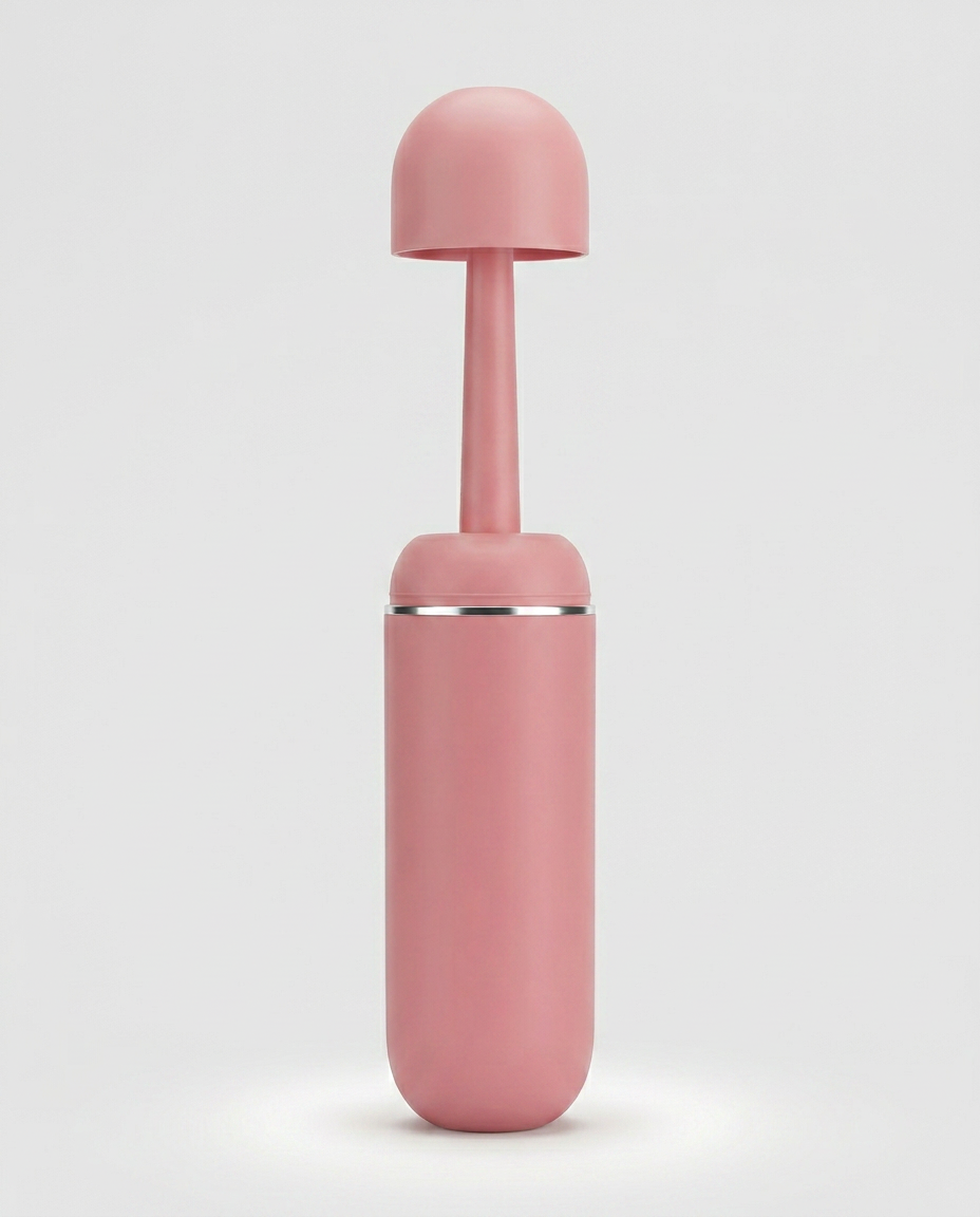 Pink portable bidet bottle with rounded leak-resistant cap fitted on top