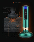 Diagram showing the cupping massager's suction lifting fascia and warmth