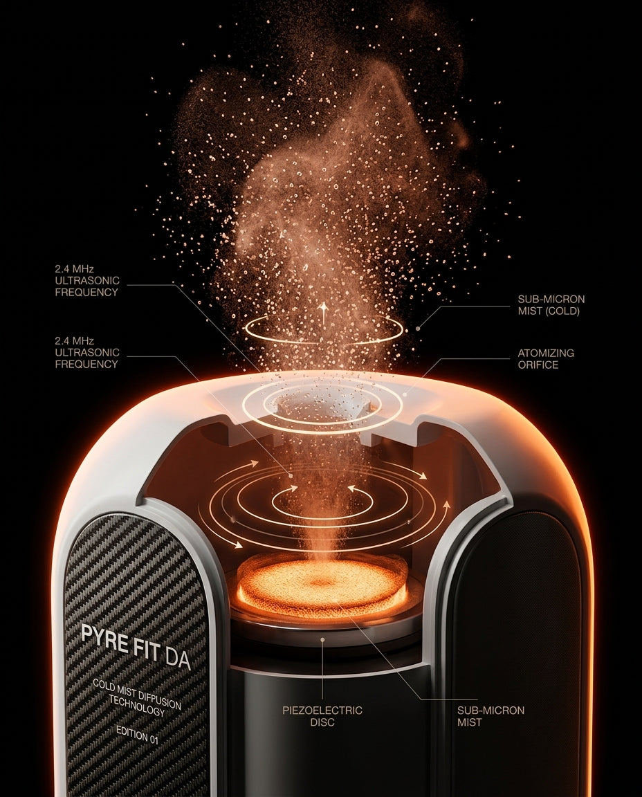 Cutaway of the diffuser's piezoelectric disc creating cold mist