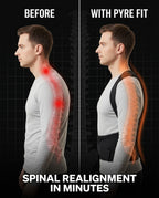 Before and after diagram showing posture brace realigning the spine