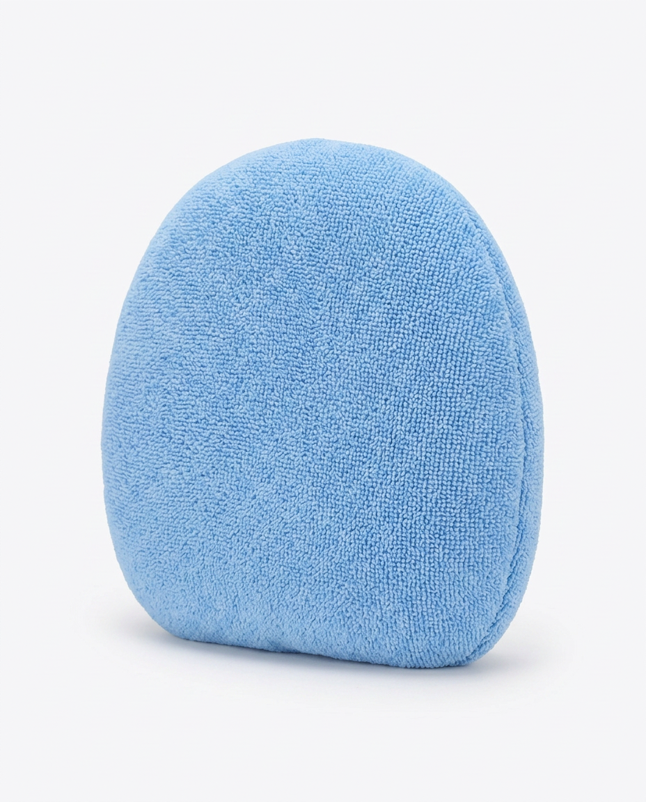 Blue no-finger hand cushion with a smooth domed palm cradle on white