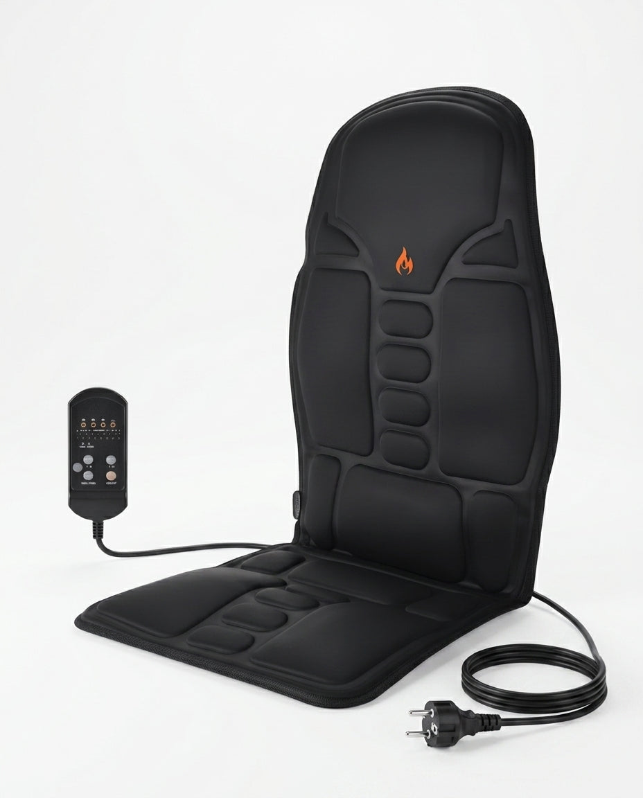 Massage cushion with EU plug and remote, full studio shot on white