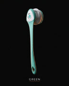 Green long-handle electric body brush variant shown from the back with power button