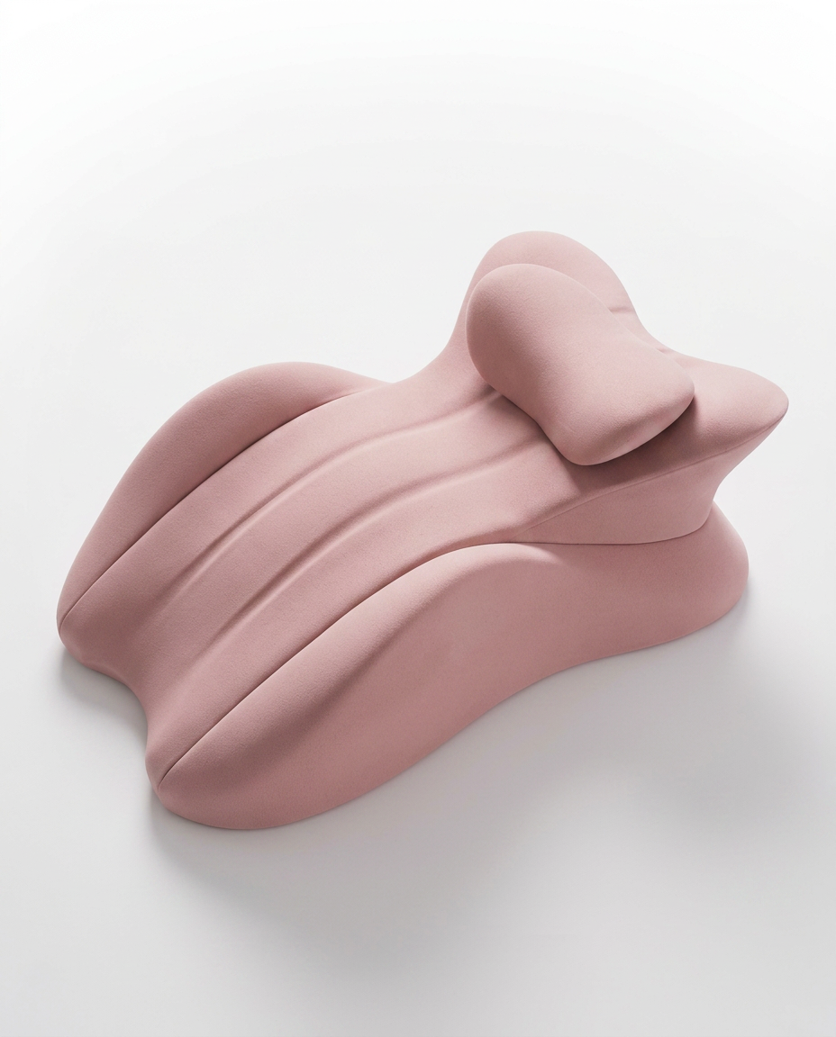 Pink contoured cervical neck support pillow on white background