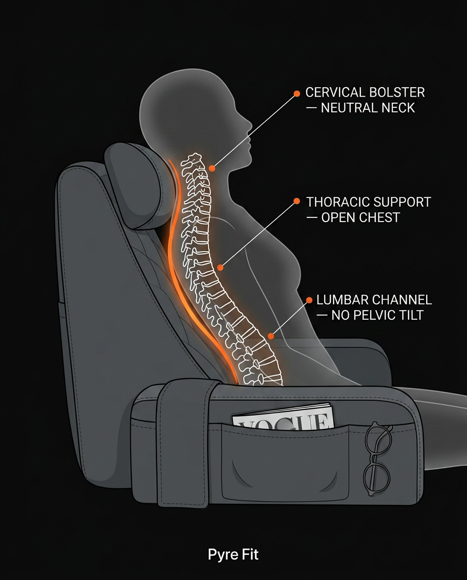 Diagram of the bed rest pillow supporting neutral neck and spinal alignment
