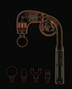 Cutaway diagram revealing the brushless motor inside the fascia massage gun