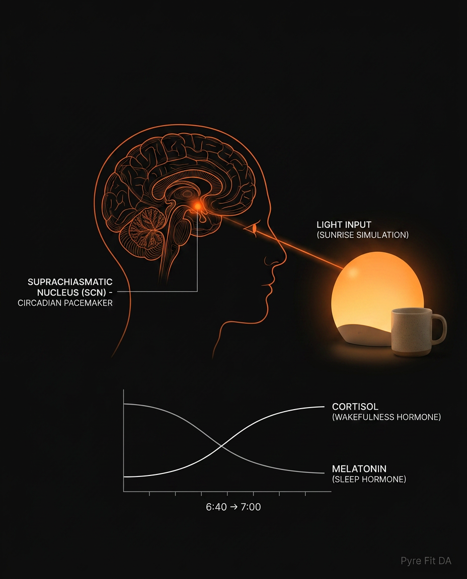 Circadian diagram of light input shifting stress and melatonin levels