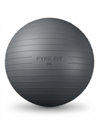 Grey stability ball with Pyre Fit branding, studio shot on white