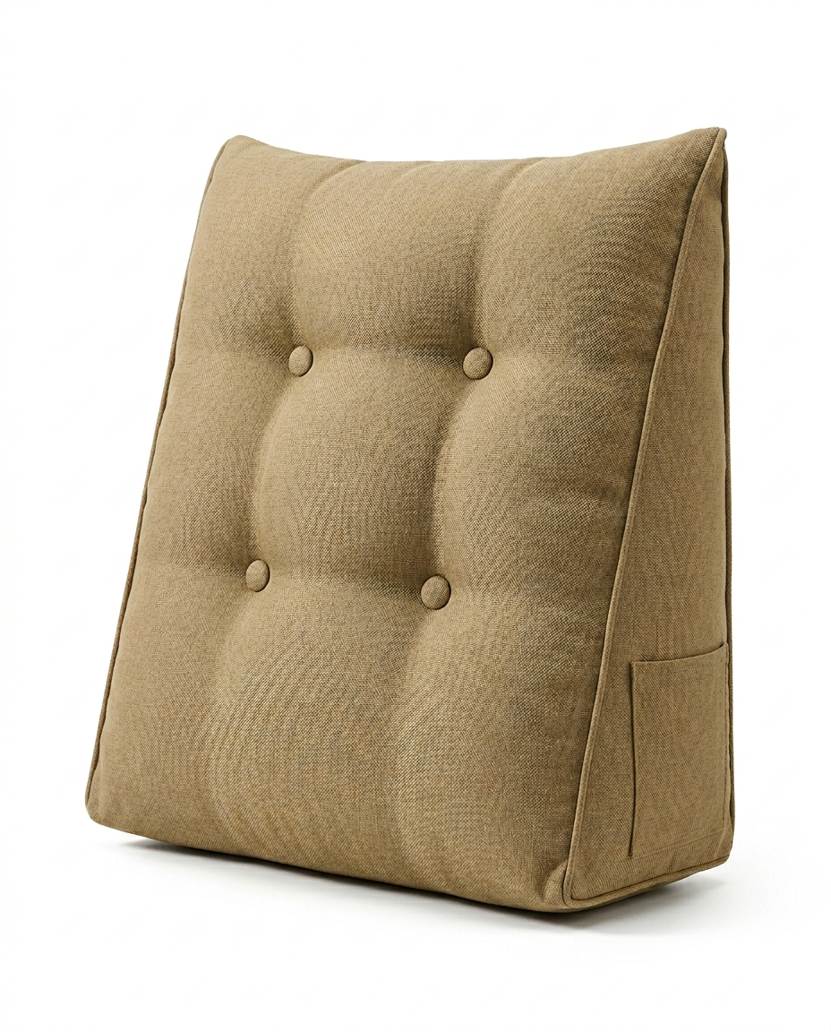 Khaki tan tufted reading backrest wedge cushion on white