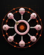 Engineering blueprint of the rotation trainer flywheel with orbit motion arrows