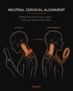 Diagram comparing neck posture with and without the hands-free neck magnifier
