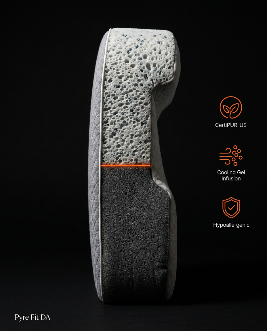 Cross-section macro of the open-cell memory foam inside the side sleeper pillow