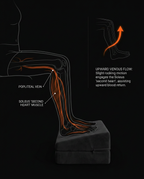 Diagram of a leg on the foot rest illustrating improved venous comfort