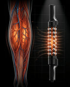 Anatomy diagram of calf blood vessels next to the massage roller showing comfort