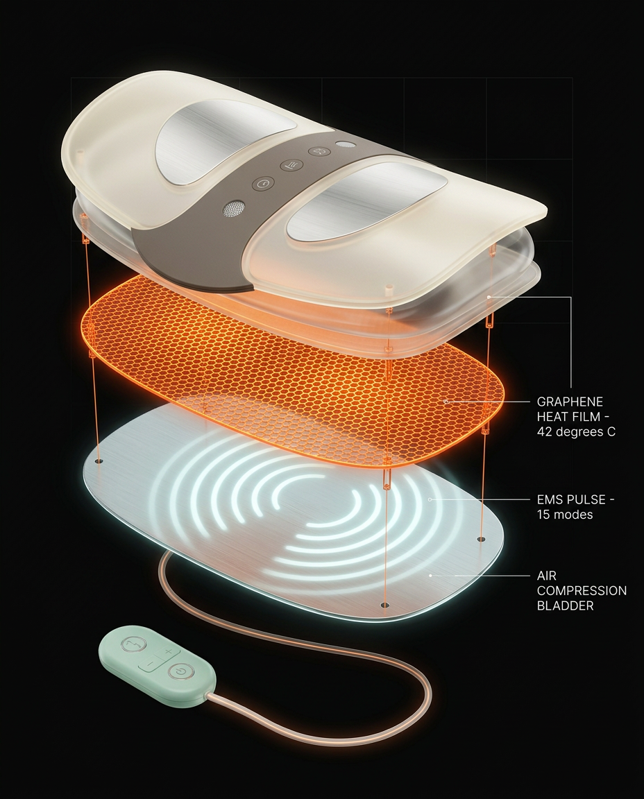 Exploded diagram of the waist massager's heat film, EMS and air compression layers