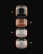 Diagram of the shower head's four-stage filter media layers