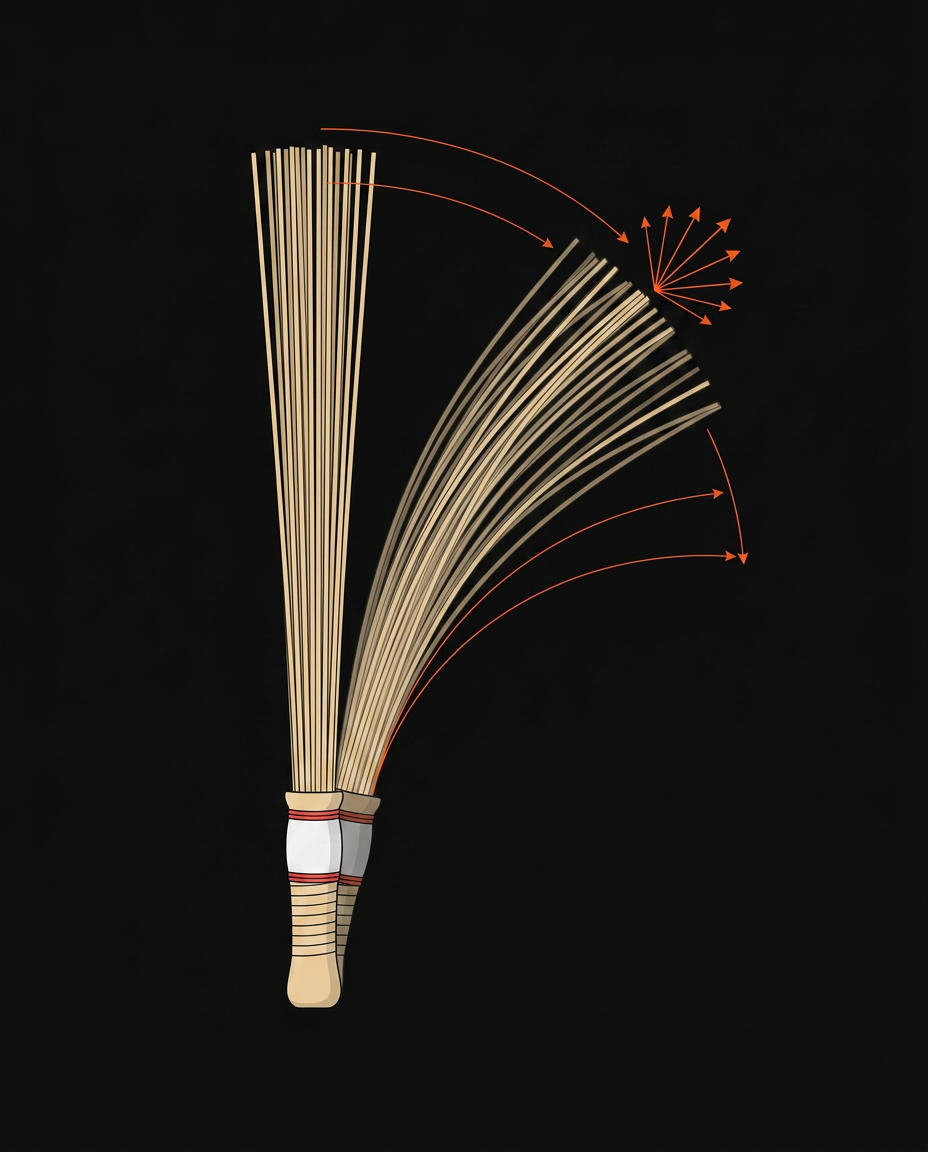 Diagram showing the flex and spring range of the bamboo roller rods