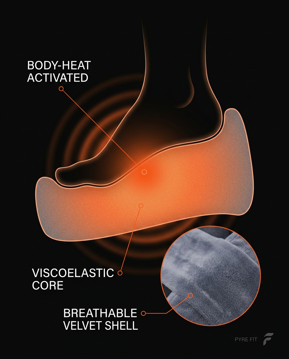 Diagram of the body-heat-activated viscoelastic core inside the heel cushion