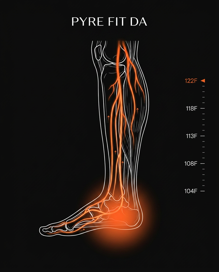Diagram showing heat boosting comfort in the foot and lower leg