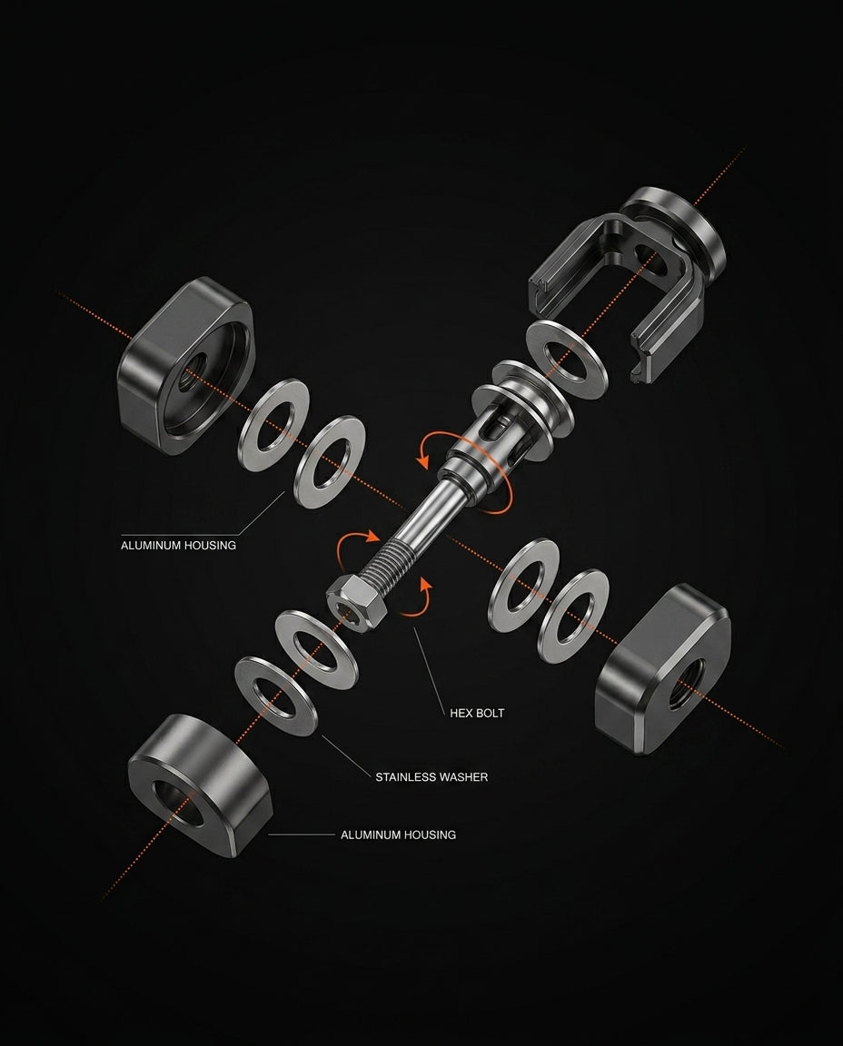Exploded engineering diagram of the phone arm joint with hex bolt and washers