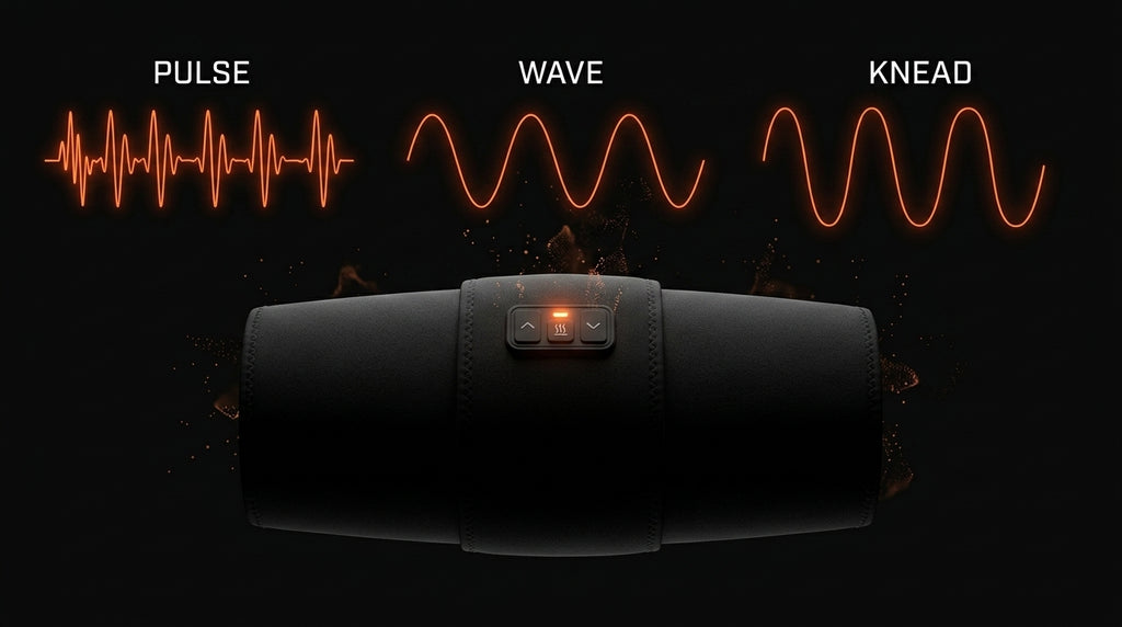 Massage waveform diagram showing the sleeve's pulse, wave and knead modes