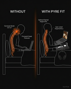 Posture diagram contrasting neck strain versus aligned spine using the bedside tray