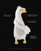 Diagram of the baby pillow's safe build: no plastic, soft fill, reinforced seams