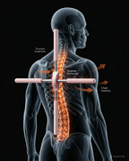 Anatomy diagram showing thoracic extension and chest opening with the posture stick