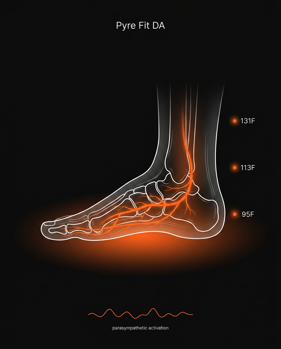 Foot anatomy diagram showing heat zones at 95F, 113F and 131F
