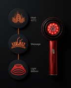 Infographic showing the comb's heat, massage and red light signals